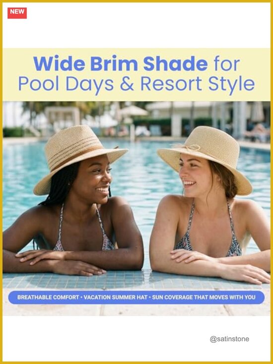 Wide Brim Straw Panama Fedora Hat UPF 50+ Packable Beach Hat for Vacation